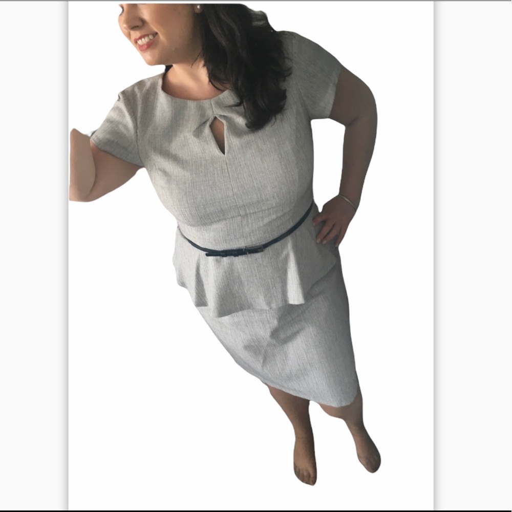 Connected Apparel grey dress with peplum waist